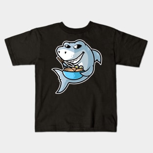 Shark Ramen Bowl Kawaii Neko Anime Japanese Noodles print Kids T-Shirt